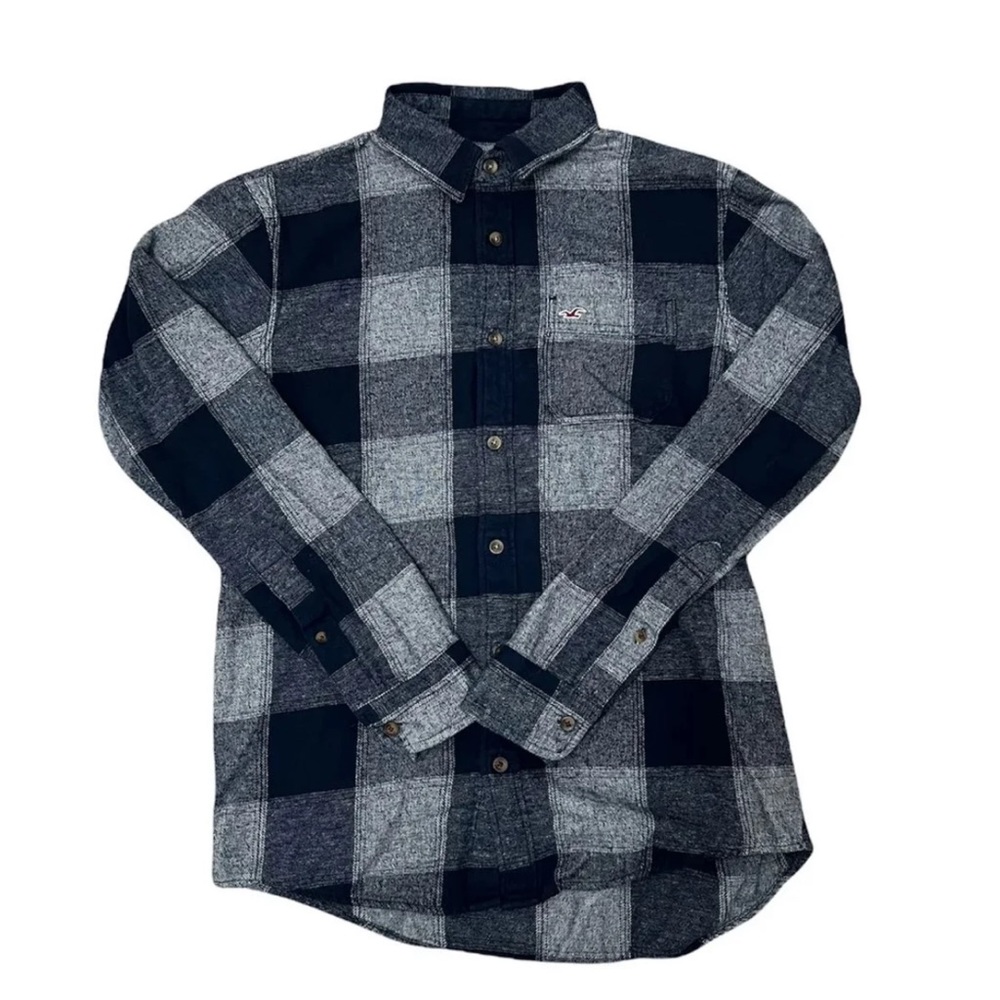 Hollister Black and Gray Plaid Casual Button Down Shirt